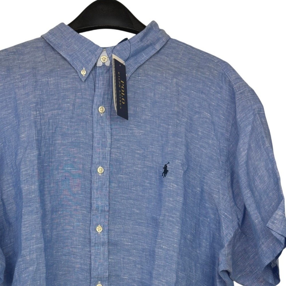 NEW Polo Ralph Lauren 100% LINEN Mens XXL RL Untucked Shirt Blue Summer $135